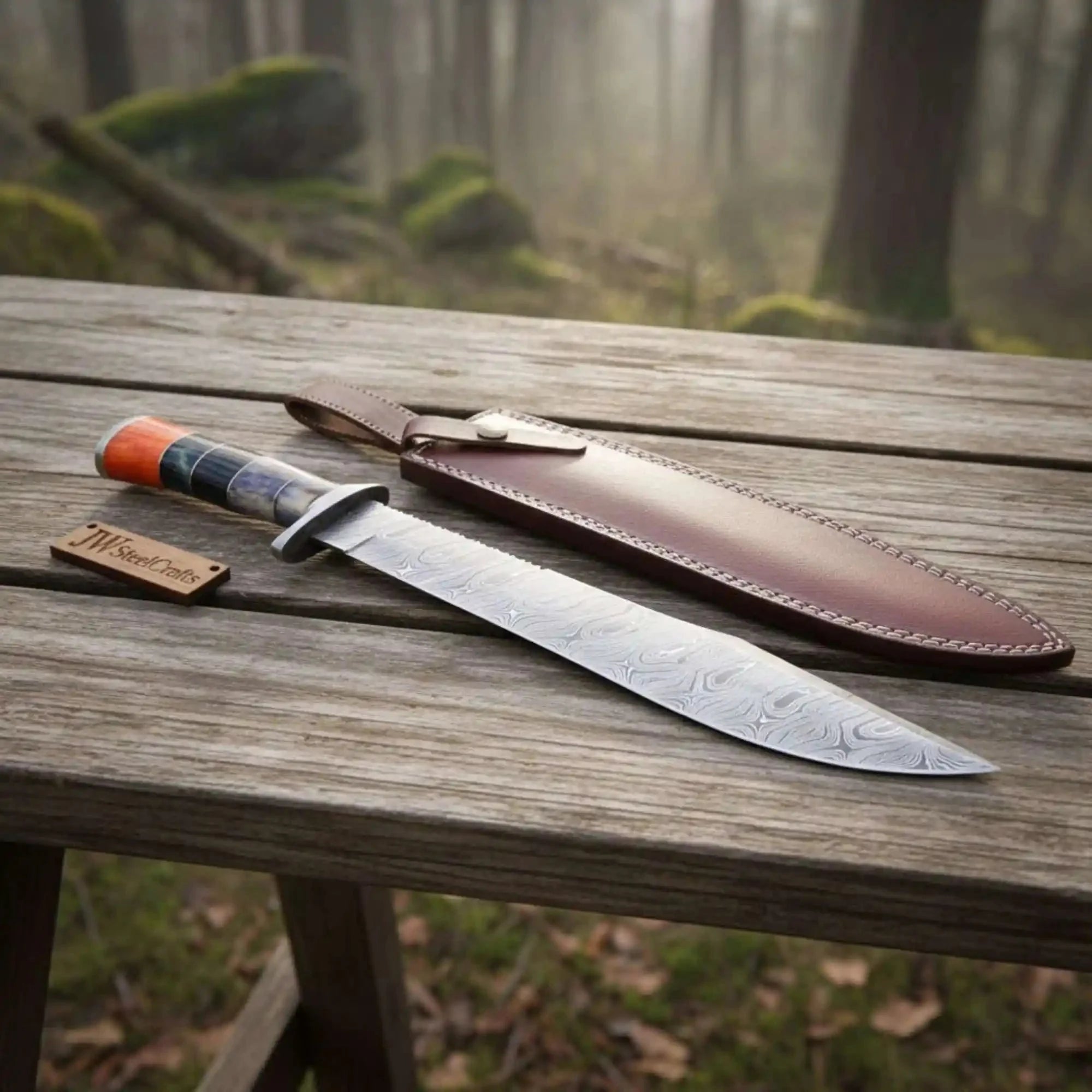 Handmade California Clip Point Bowie Knife with Damascus Steel Blade