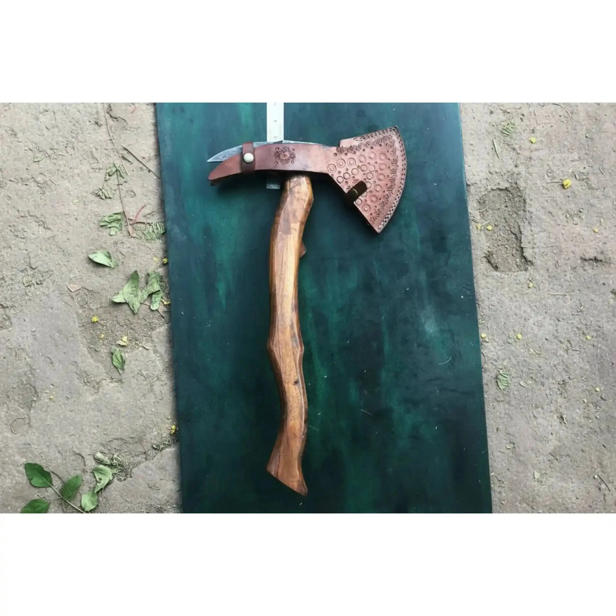 Camping Axe Damascus Steel 20 Inch Rosewood Handle with Leather Sheath