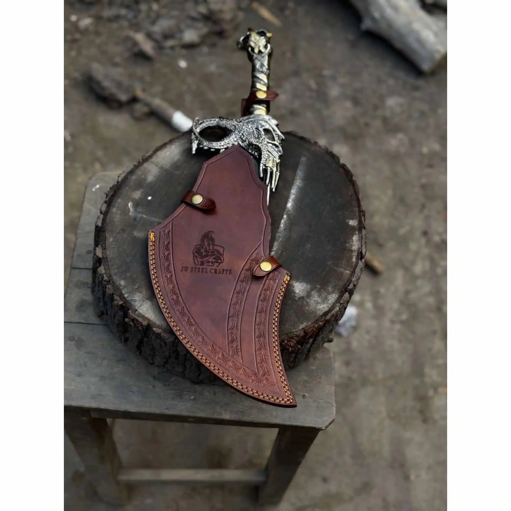 Chaos Inspired Recurve Bowie Knife with Rune Engraving and Dragon Guard