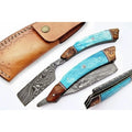 Classic Western Damascus Straight Barber Razor with Blue Bone and Rosewood Handle