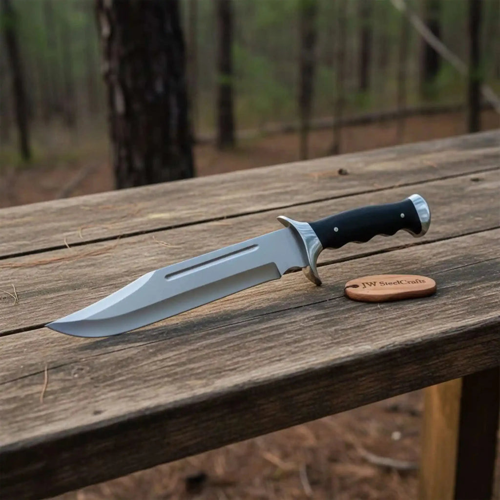 Clip Point Frontier Bowie Knife Polished Steel Blade S Guard Handmade by JW SteelCrafts