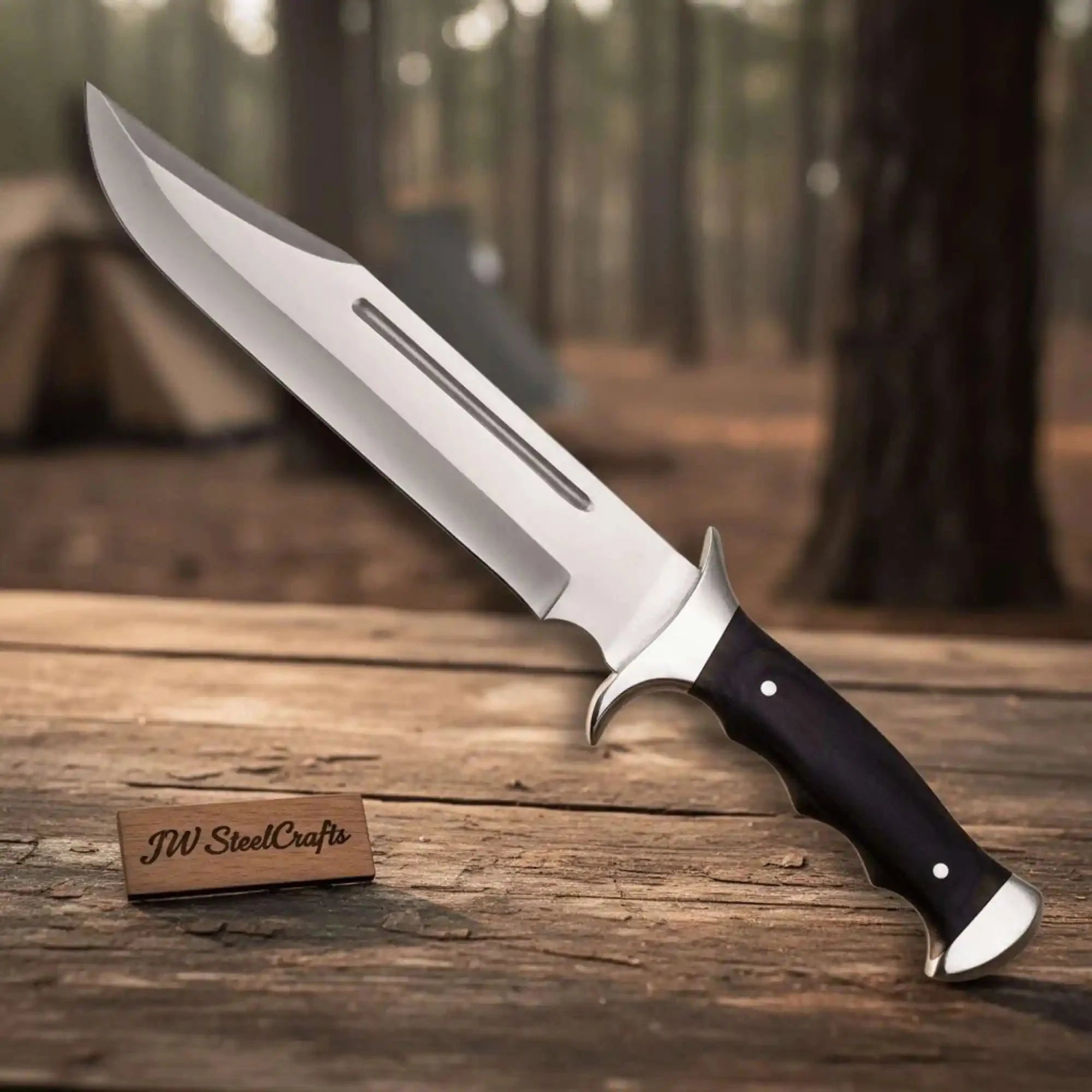 Clip Point Frontier Bowie Knife Polished Steel Blade S Guard Handmade by JW SteelCrafts