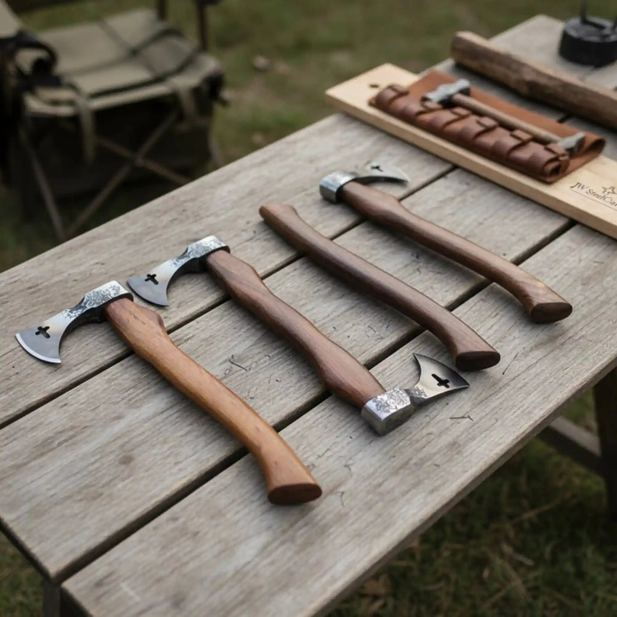 Compact Bearded Utility Hatchets with Decorative Cutout