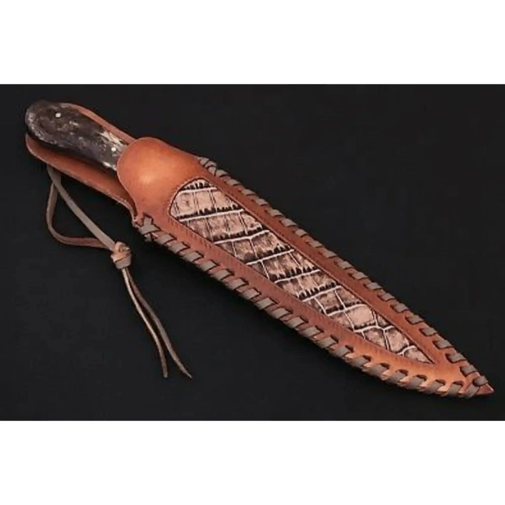 Custom Handmade Damascus Steel Boning Knife With Colour Bone Handle  with Leather Sheath DK-0045