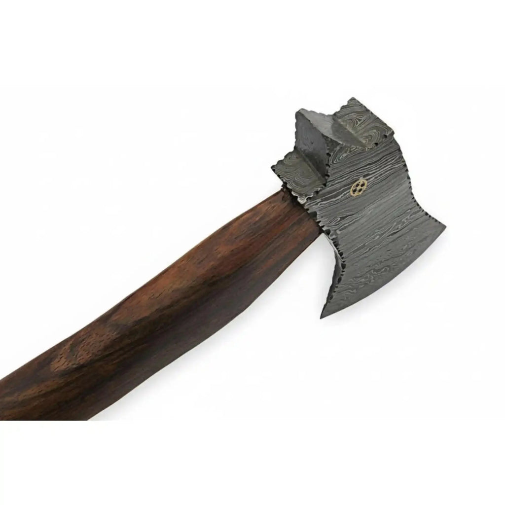 Handmade Damascus Camp Axe with Mosaic Pin and Rosewood Handle