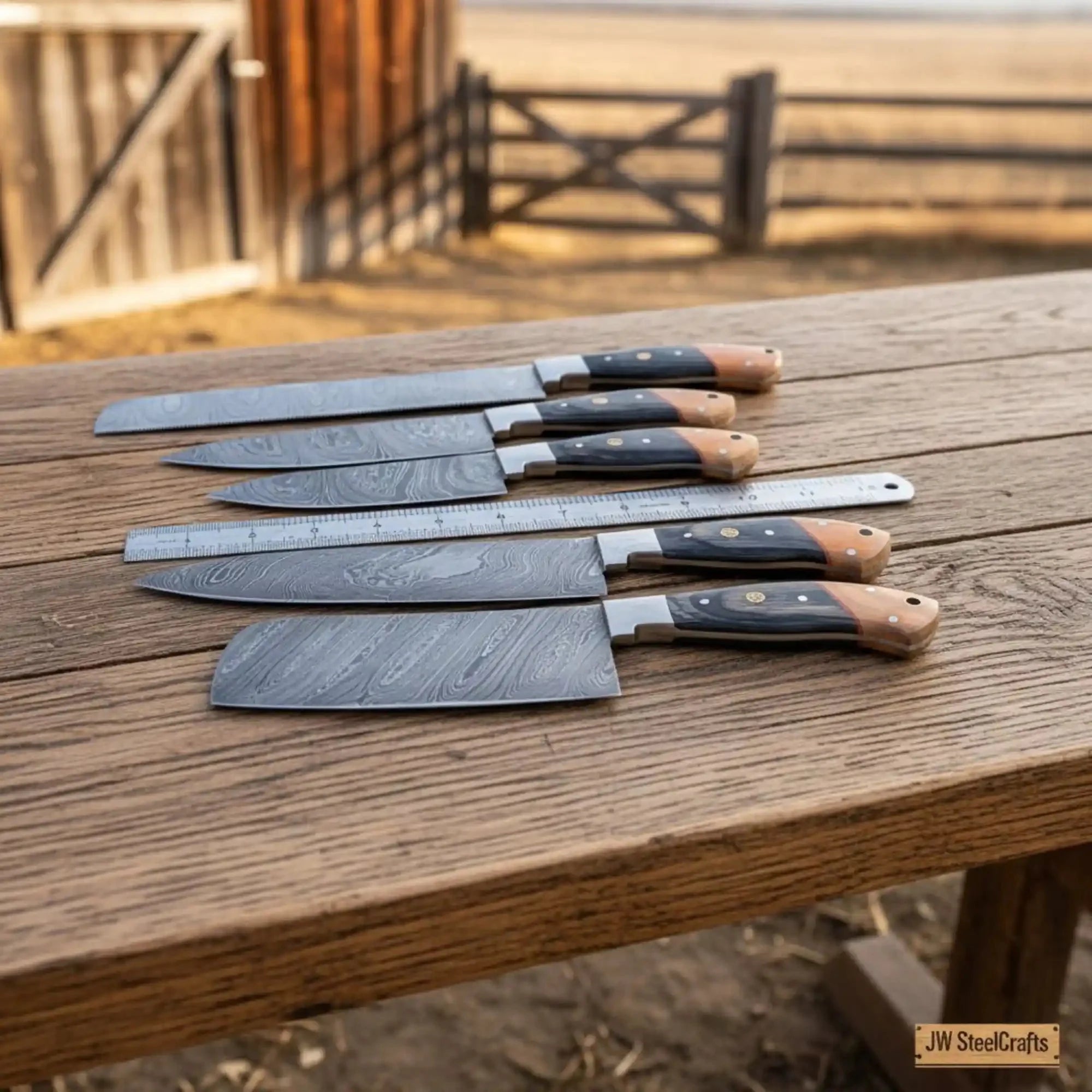 Damascus Multi-Blade Chef Knife Set - Exquisite Pakka Wood Handles