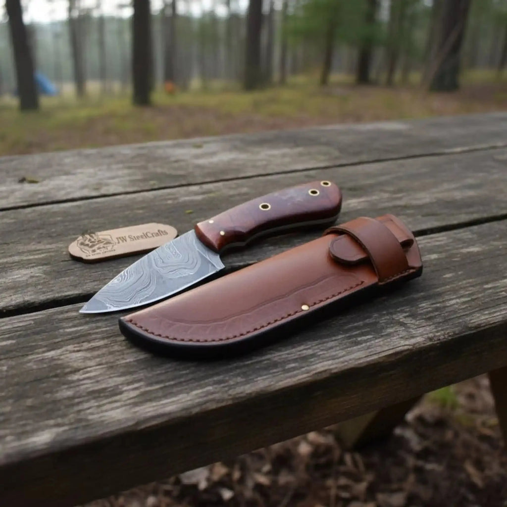 Damascus Skinner Knife 6” Fixed Blade rose wood Handle