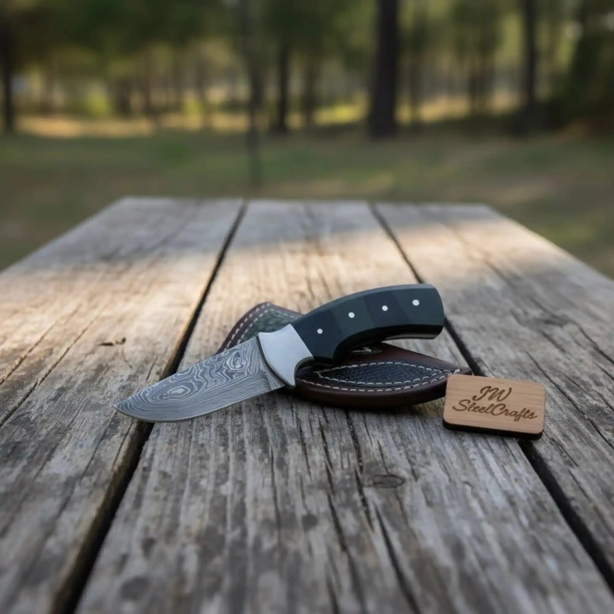 Damascus Skinner Knife Green Black Micarta Handle 3 Inch Blade
