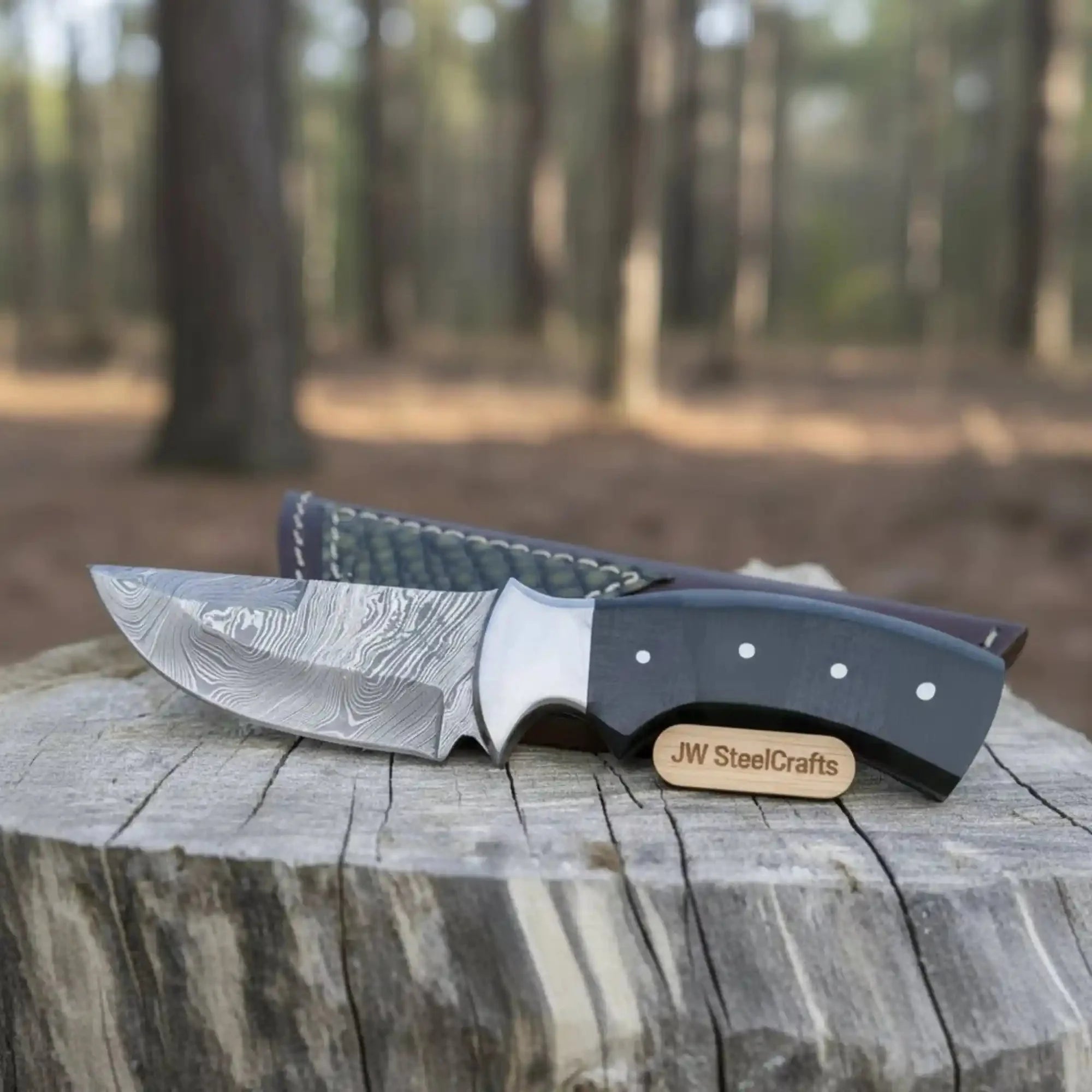 Damascus Skinner Knife Green Black Micarta Handle 3 Inch Blade