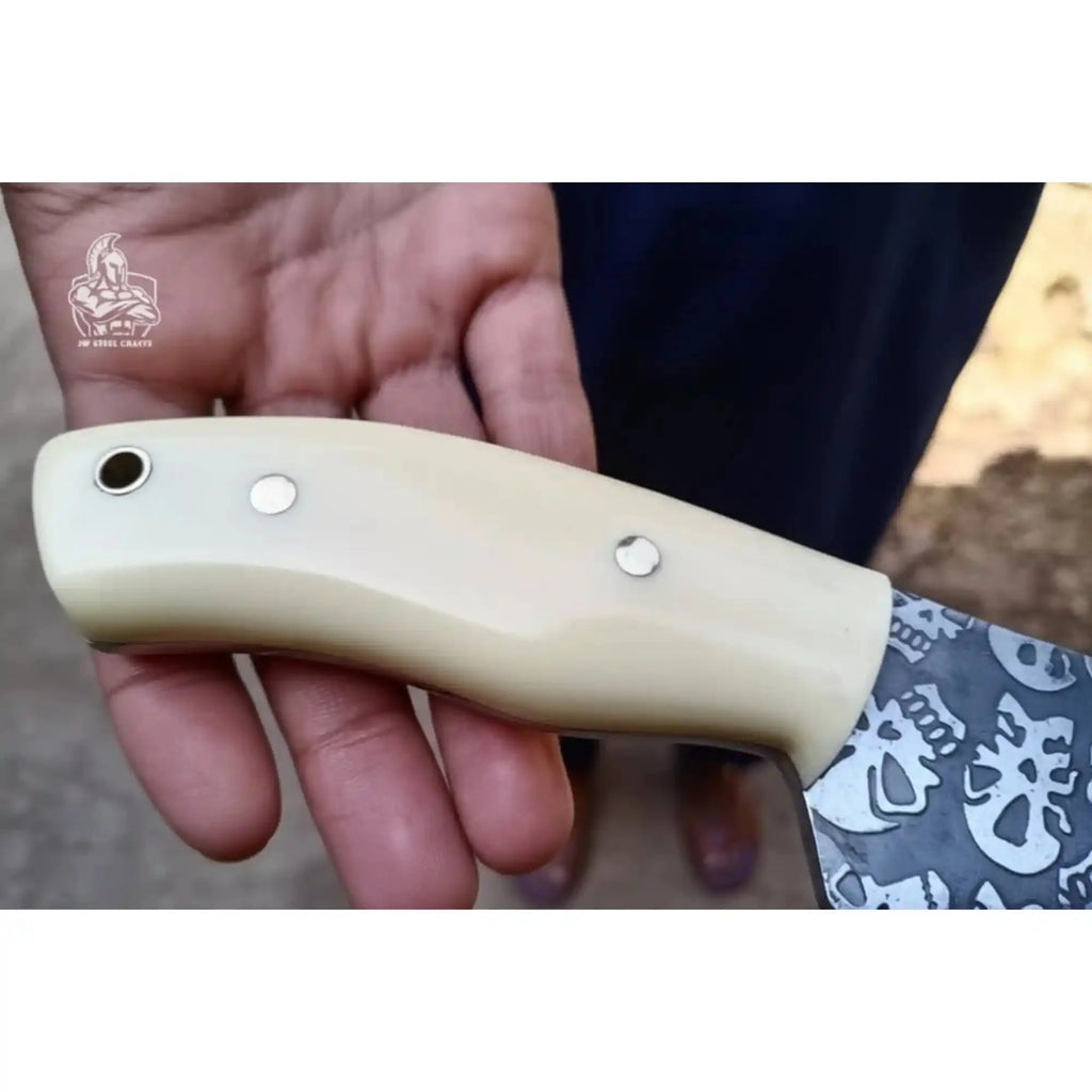 Damascus Skinner Knife White Resin Handle 7”