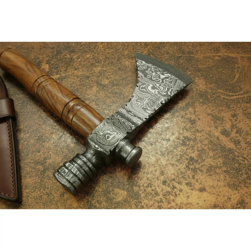 Damascus Smoking Axe Straight Handle 19 Inch