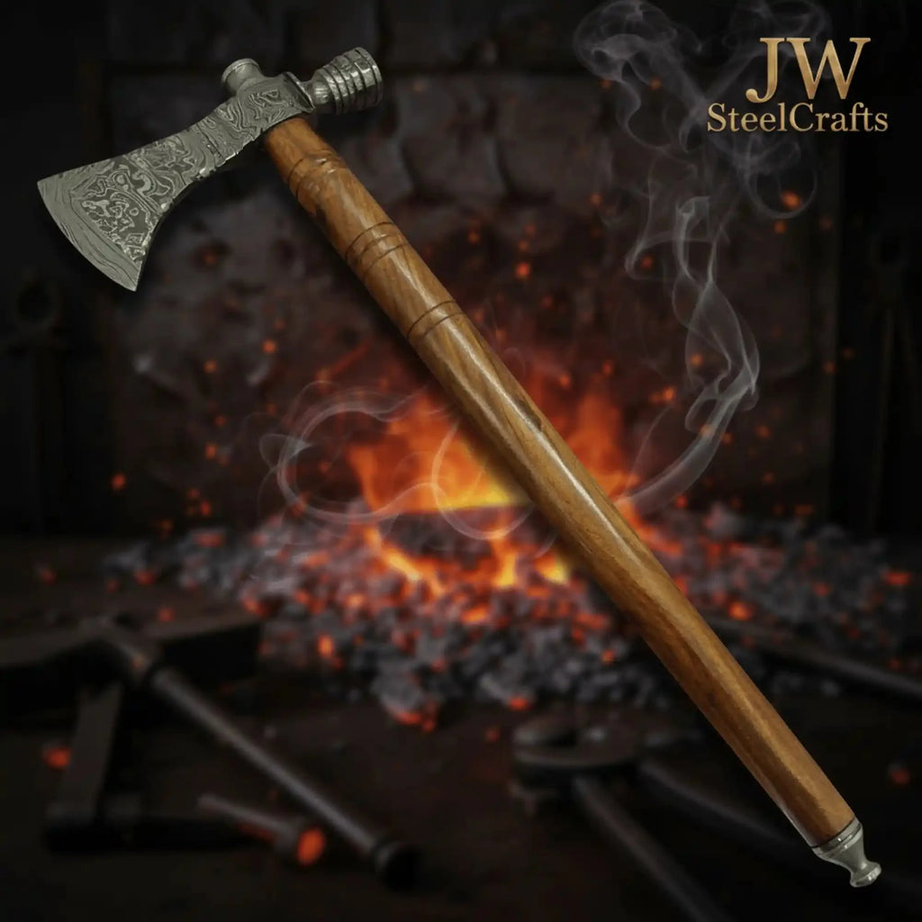 Damascus Smoking Axe Straight Handle 19 Inch