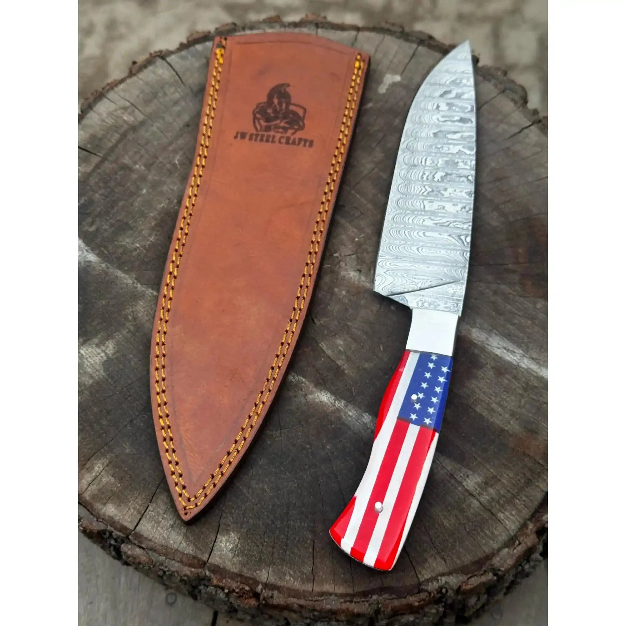 Damascus Steel Chef Knife with USA Flag Resin Handle