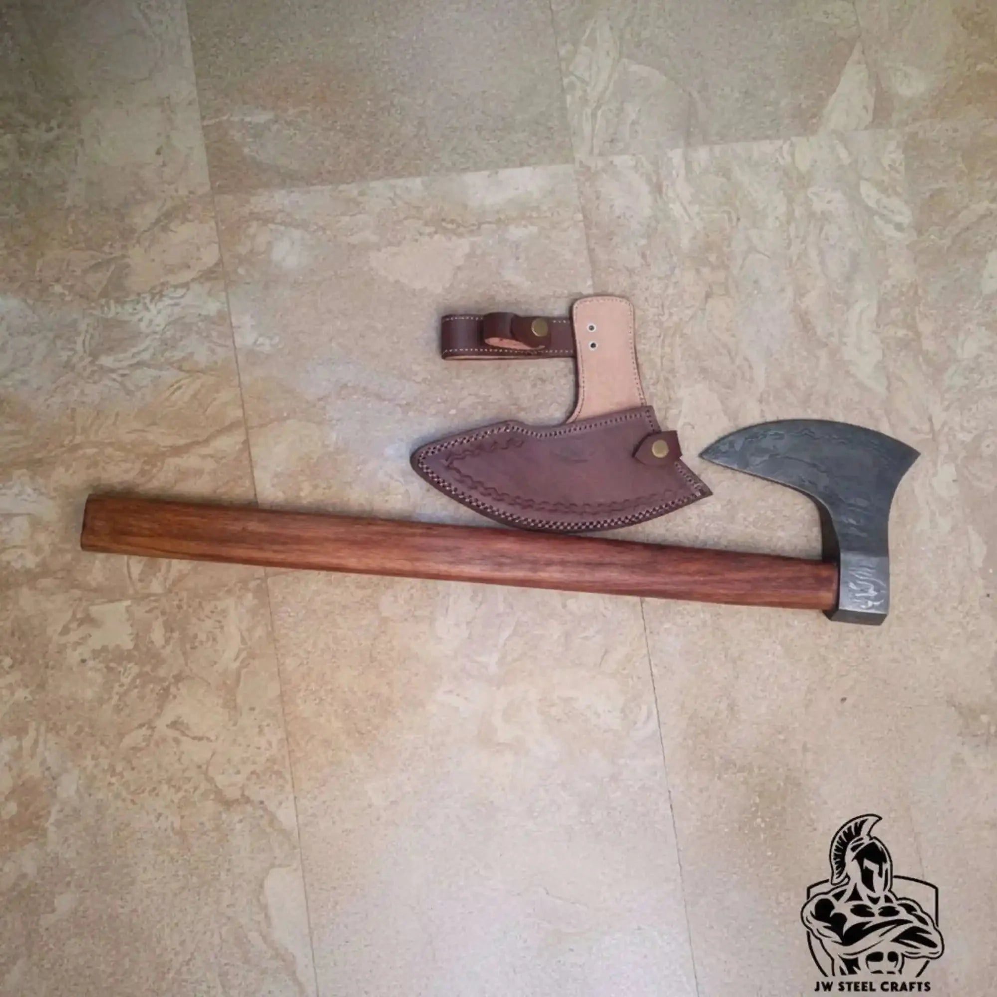 Damascus Steel Scandinavian Working Bearded Axe with Crescent Edge | JW SteelCrafts