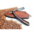 Damascus Steel Straight Barber Razor with Multicolor Wood Handle