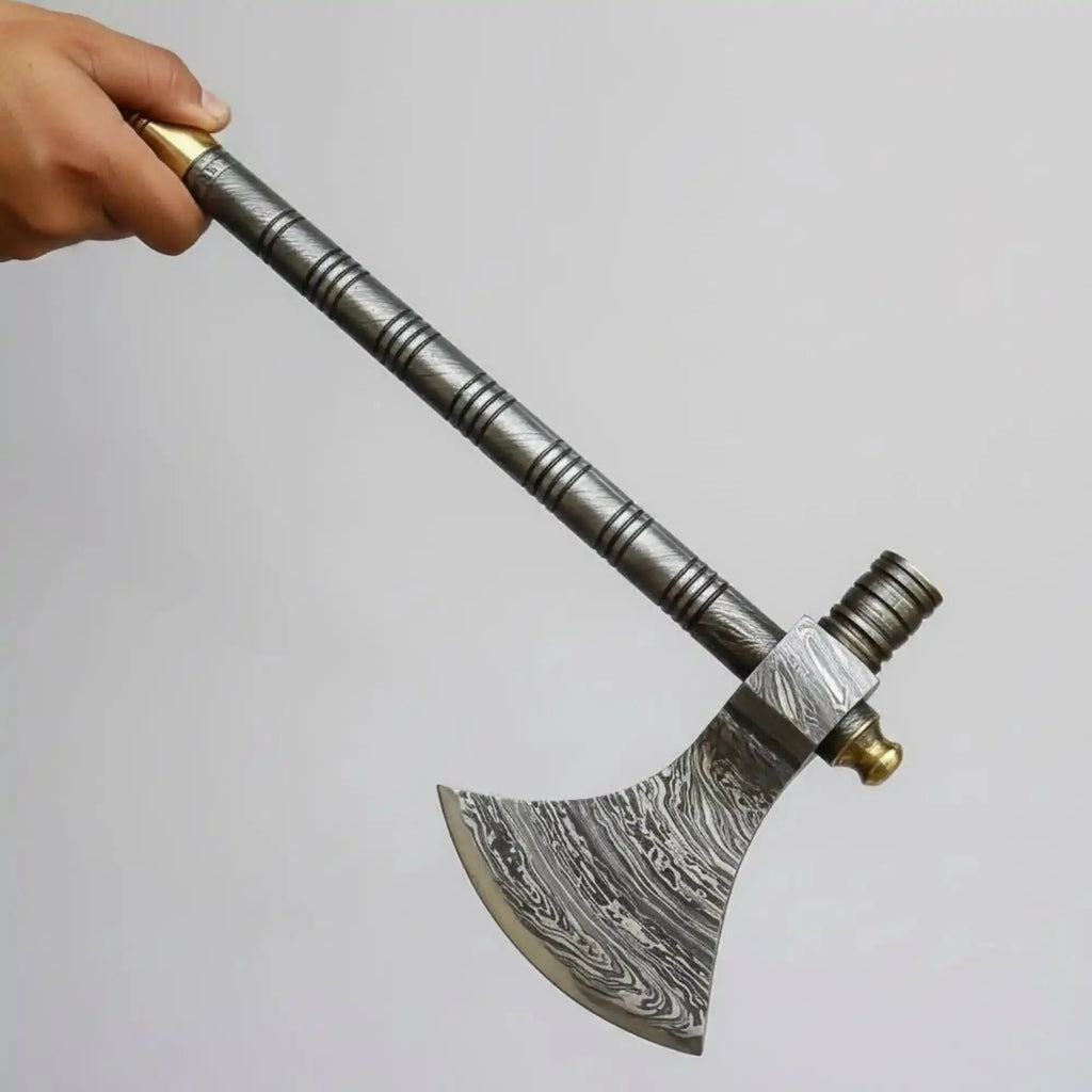 Damascus Steel Tabar Style Hand Axe with Crescent Edge and Spike | JW SteelCrafts