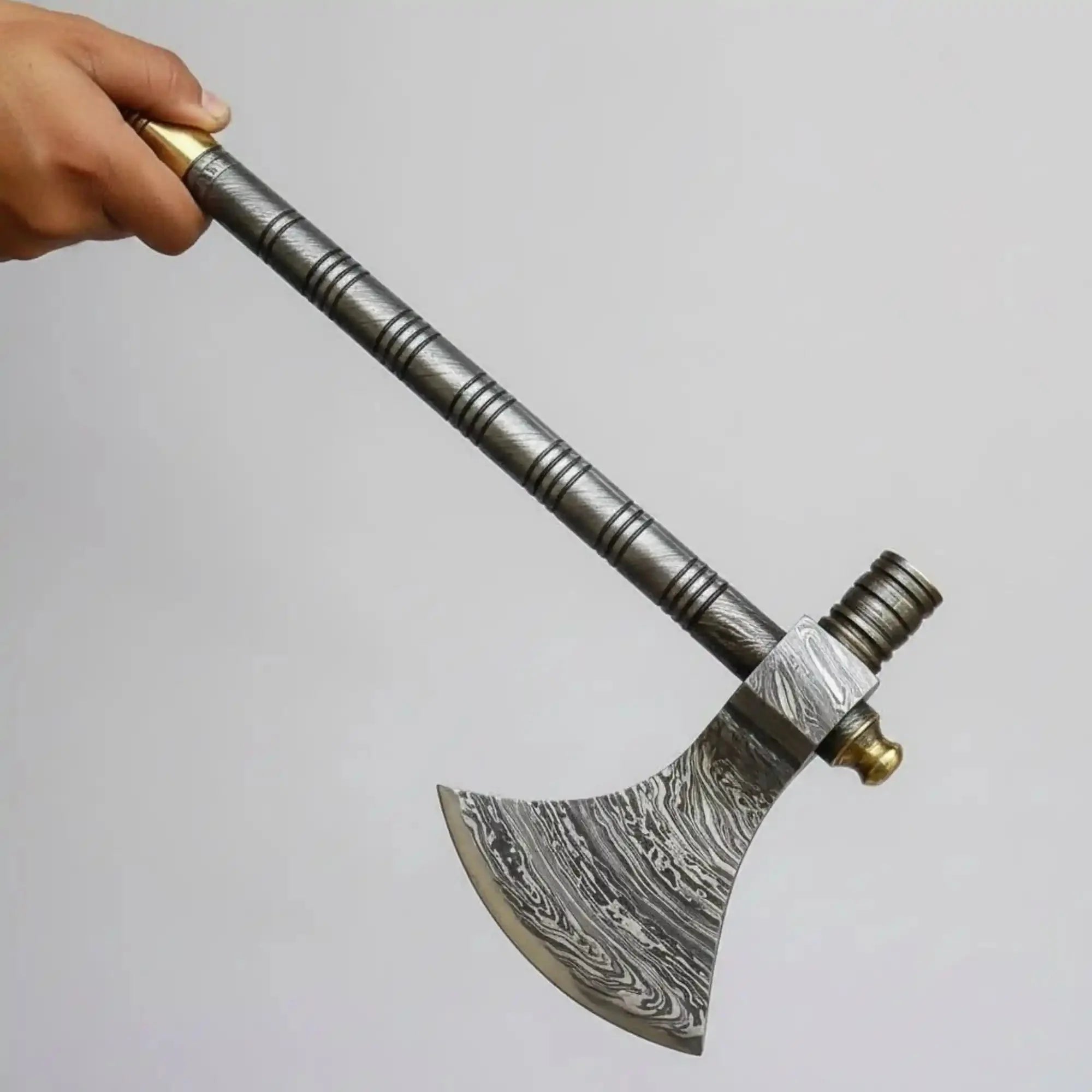 Damascus Steel Tabar Style Hand Axe with Crescent Edge and Spike | JW SteelCrafts