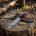 Damascus Trailing Point Skinner Knife with Red Wood Handle – 9 Inch Overall