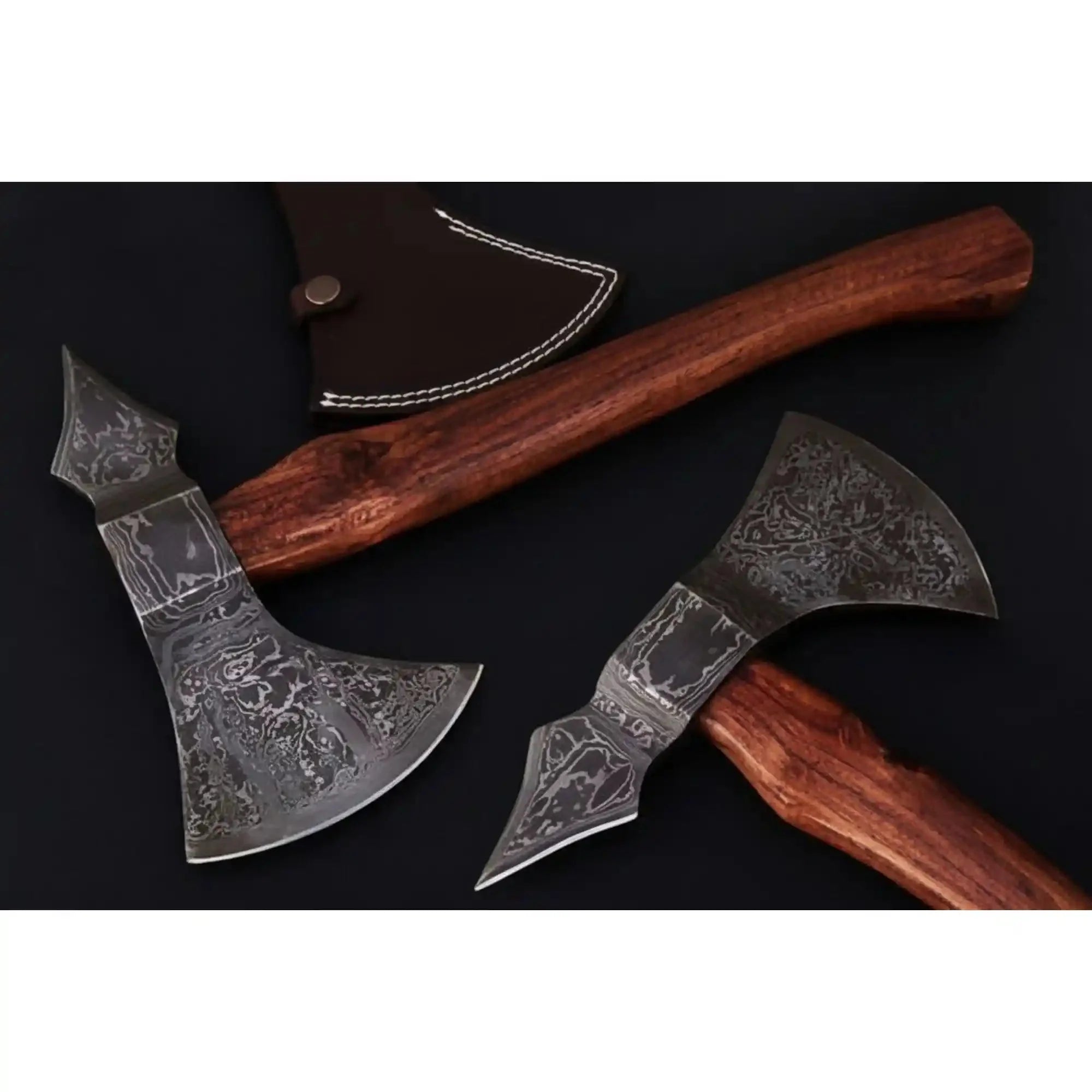 Double-Bit Damascus Axe Head with Rear Spike Variant