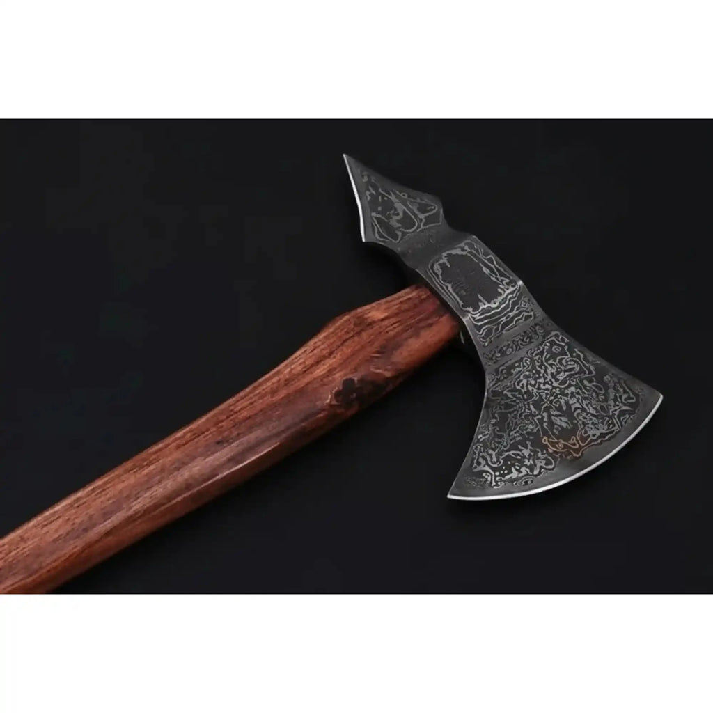 Double-Bit Damascus Axe Head with Rear Spike Variant