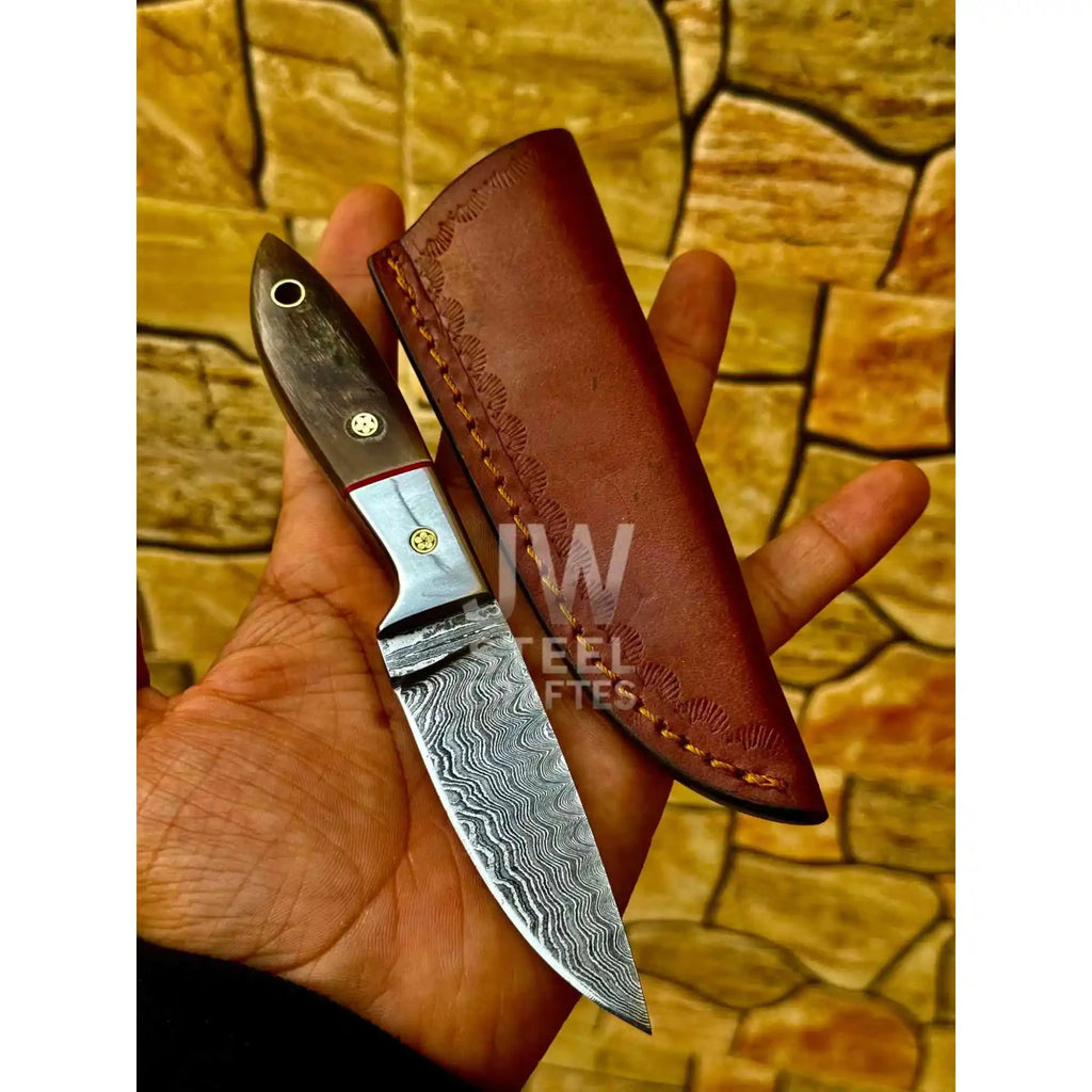 EDC Skinner Knife Damascus Steel, 6.5” Fixed Blade