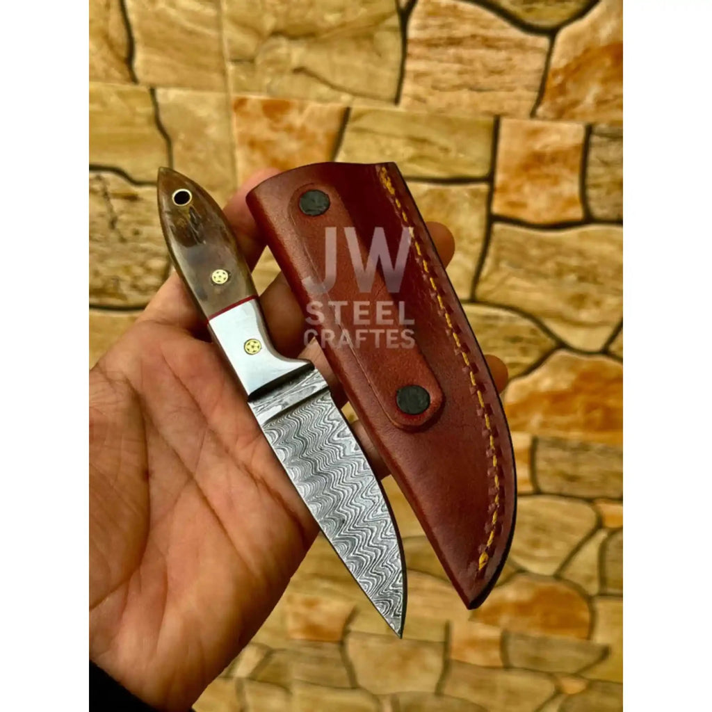 EDC Skinner Knife Damascus Steel, 6.5” Fixed Blade