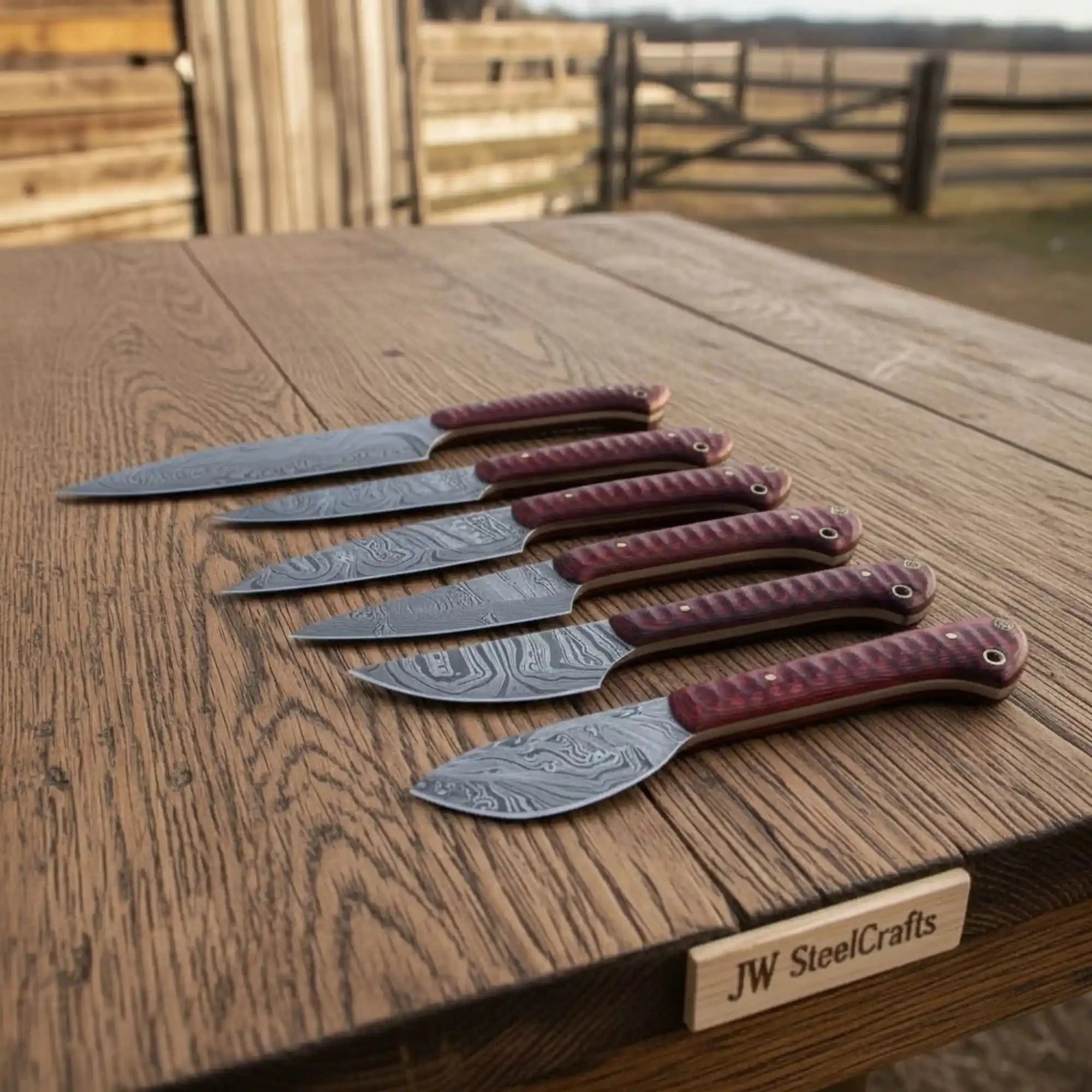 Red Burl Handle Knife Set — Premium Damascus Kitchen Knives