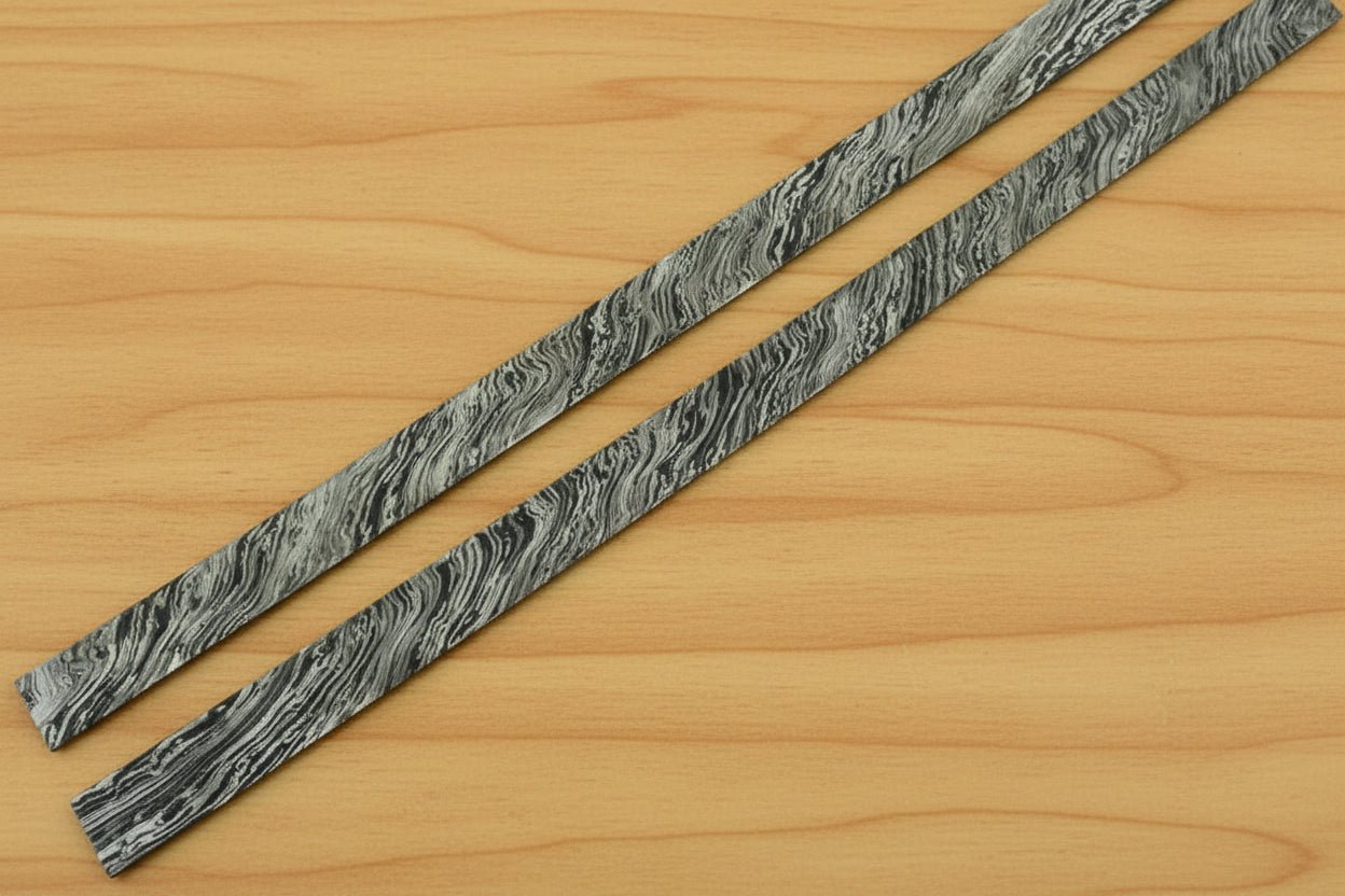 20 Inch Damascus Steel Billet Bar Pair 1.5 Inch Wide Pattern Welded Stock for Knife Blades and Tool Making