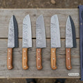 Hand-Forged Damascus Steel Knife Set with Rustic Design for Precision Cutting