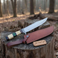 Hand Forged Frontier Bowie Knife, Authentic Jim Bowie Style, Bone Handle with Leather Sheath