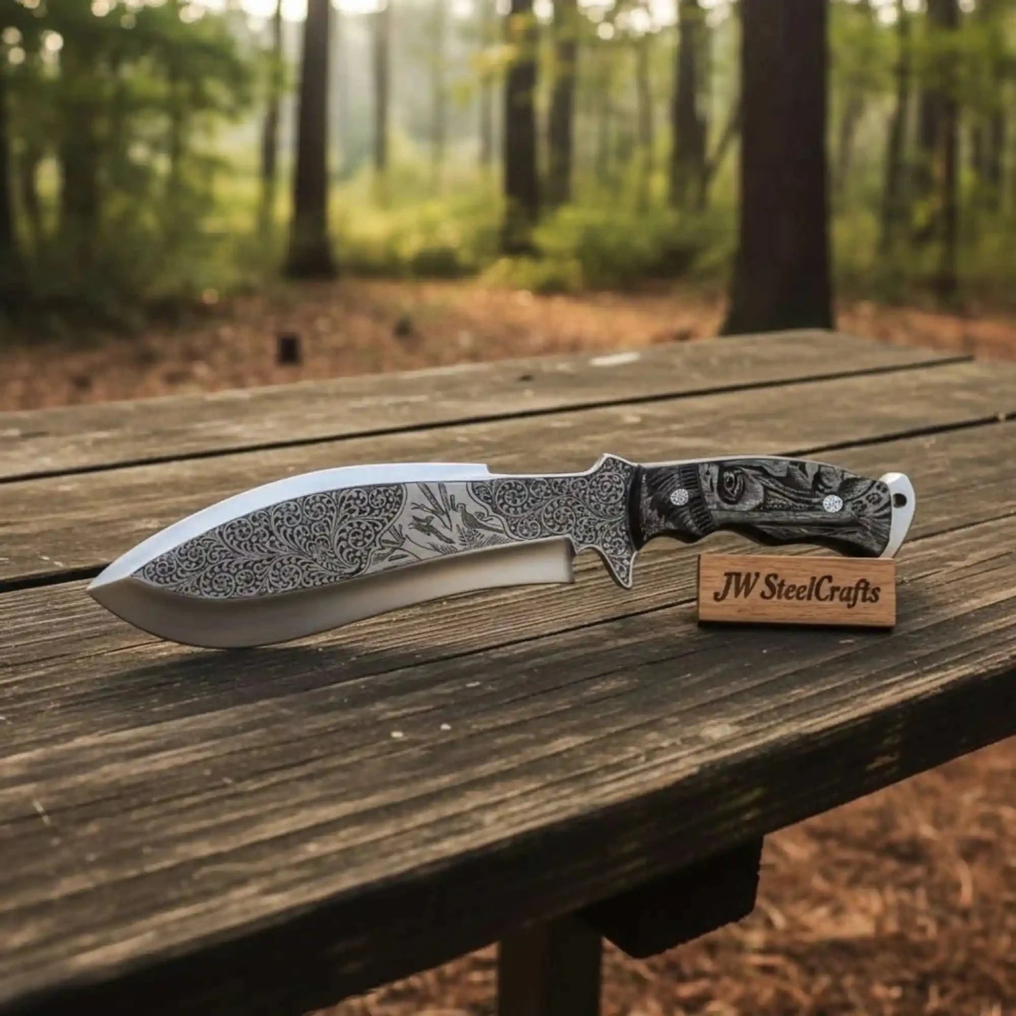 Frontier Bowie Knife, Persian Clip Point, Hand Engraved D2 Steel, Custom Handmade Blade, JW SteelCrafts