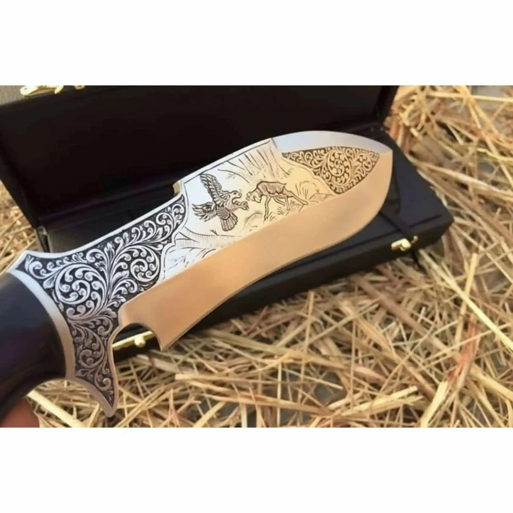 Frontier Bowie Knife, Persian Clip Point, Hand Engraved D2 Steel, Custom Handmade Blade, JW SteelCrafts