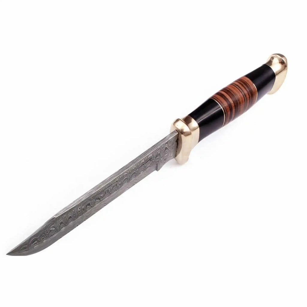 Hand Forged Damascus Steel Clip Point Bowie Knife with Stacked Wood Handle