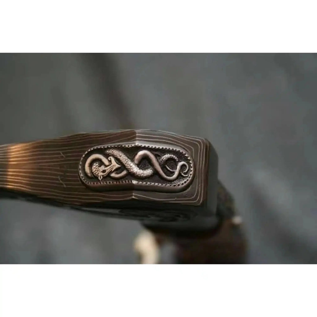 Hand Engraved Damascus Viking Axe with Carved Hardwood Handle and Matching Damascus Knife | Norse Collector Axe Set | JW SteelCrafts