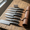 Hand-Forged Damascus Chef Knife Set - Premium Steel, Pakka Wood Handles, Leather Carry Roll