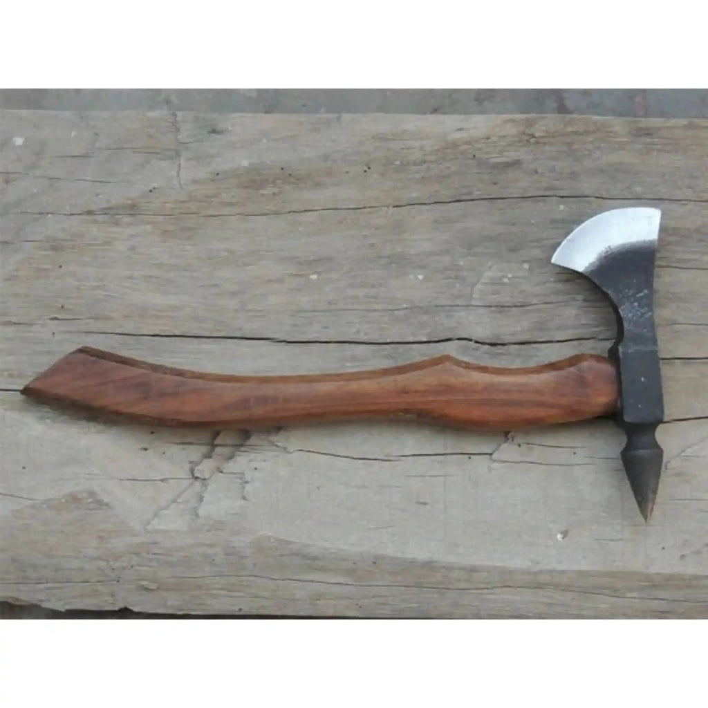 Hand-Forged Bearded Spike Poll Bushcraft Axe with Hardwood Handle