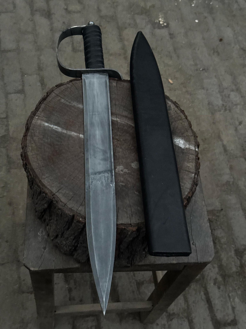 Hand-Forged Carbon Steel Long Blade with Guard | Wrapped Grip | Leather Cover Included