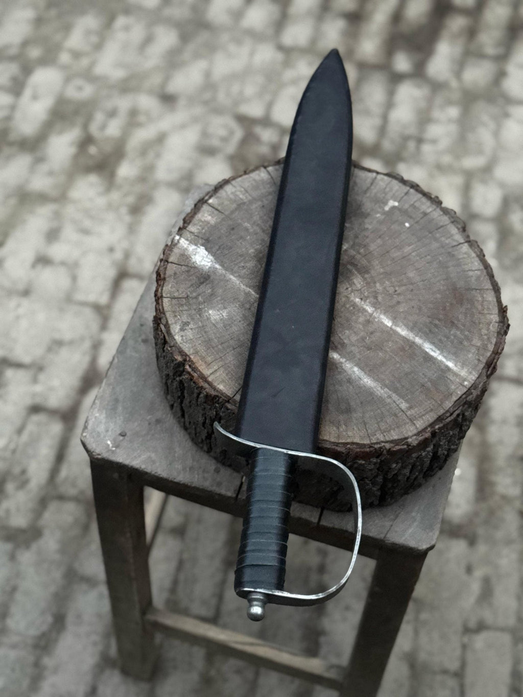 Hand-Forged Carbon Steel Long Blade with Guard | Wrapped Grip | Leather Cover Included