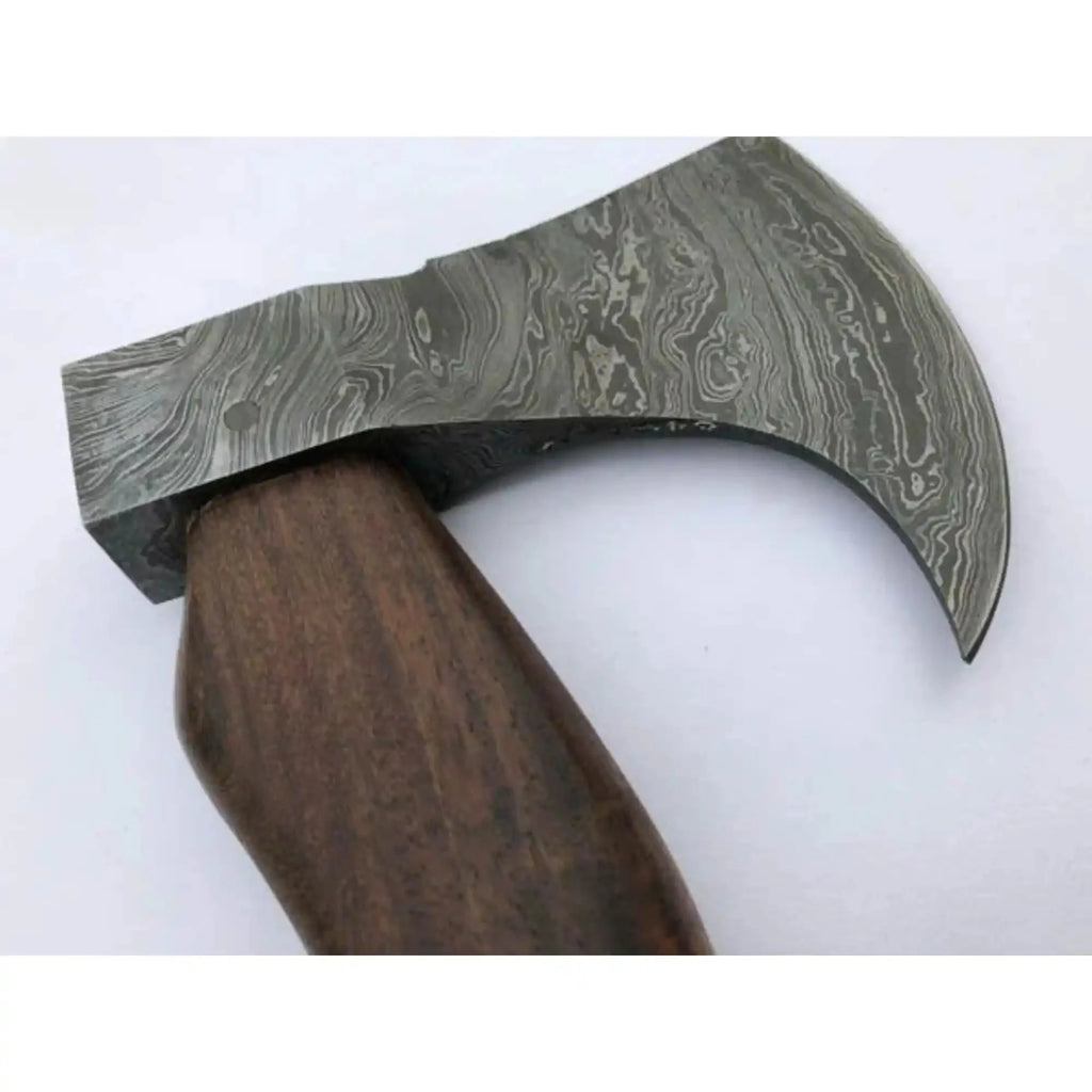 Hand-Forged Damascus Bearded Bushcraft Hatchet with Curved Hardwood Handle