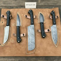 Handmade Damascus Chef & Utility Knife Set - Black Pakka Handles, Full Tang Blades