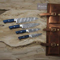 Damascus Steak Knife Set - Elegant French-Style Cutlery with Blue Wood Handles