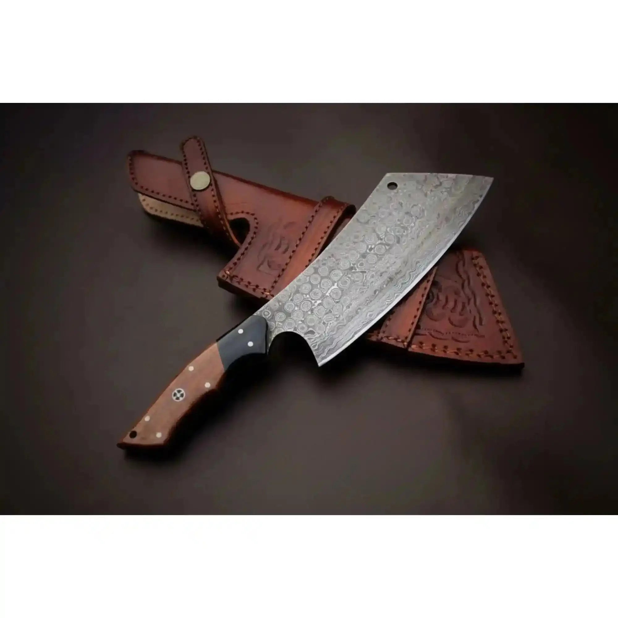 Hand-Forged Damascus Kiritsuke-Cleaver Hybrid Chef Knife — Tall Spine, Precision Tip, Full Tang