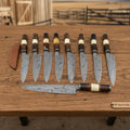Hand-Forged Damascus Knife Set with Mixed Wood Handles