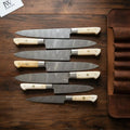 Damascus Western Chef & Carving Knife Set (7 pcs) – Full Tang, Camel Bone Handles, Leather Roll