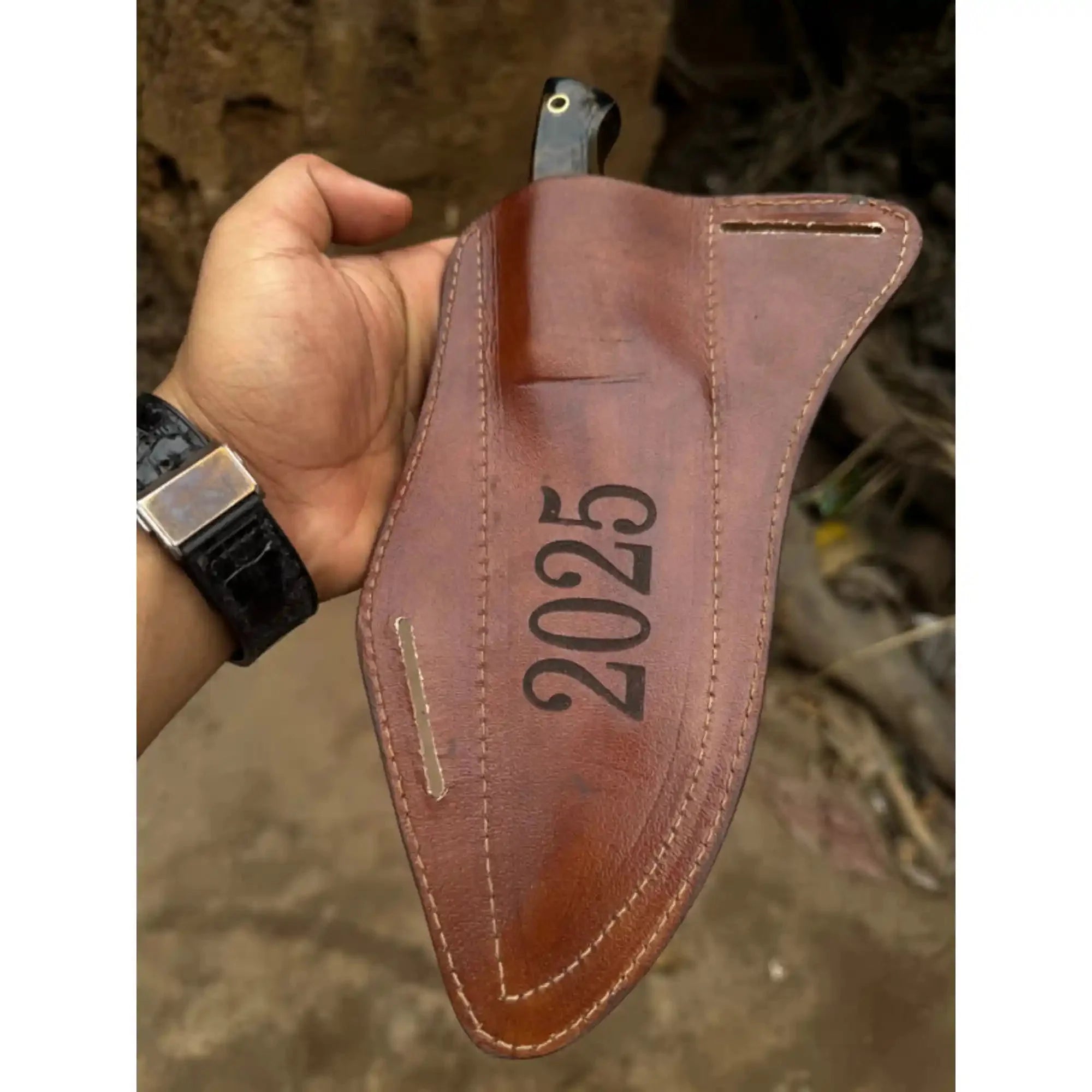 Hand-Forged Hammered Blade Knife | Walnut Grip & Belt Sheath