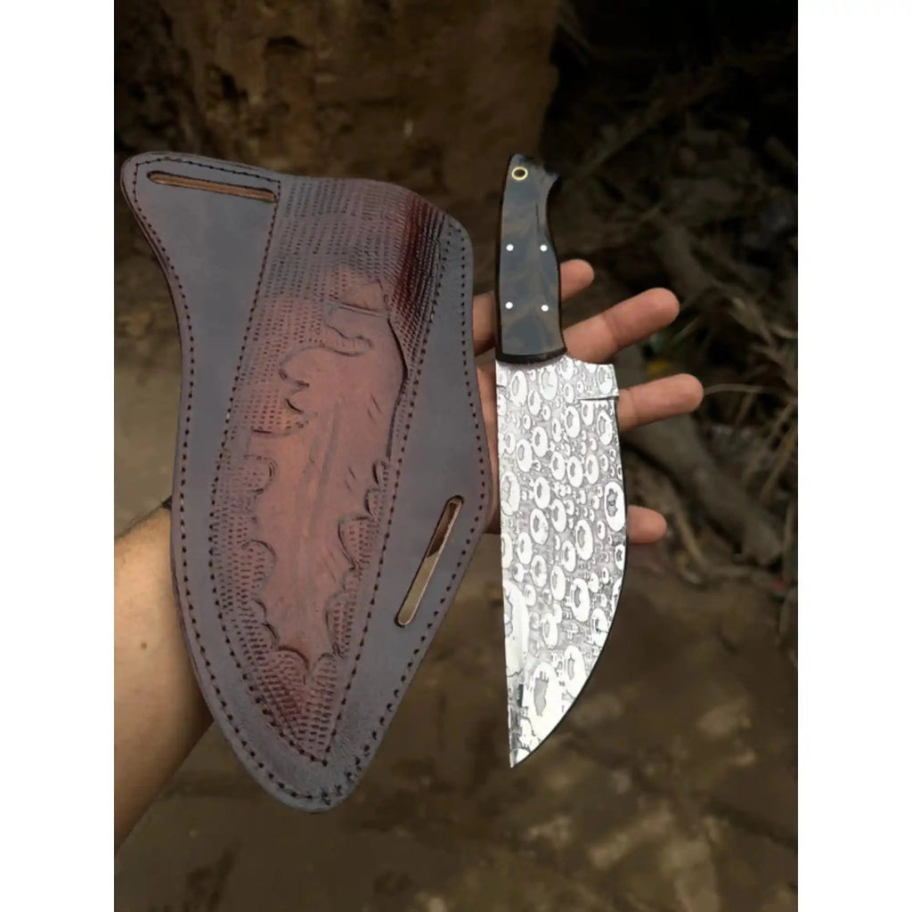 Hand-Forged Hammered Blade Knife | Walnut Grip & Belt Sheath