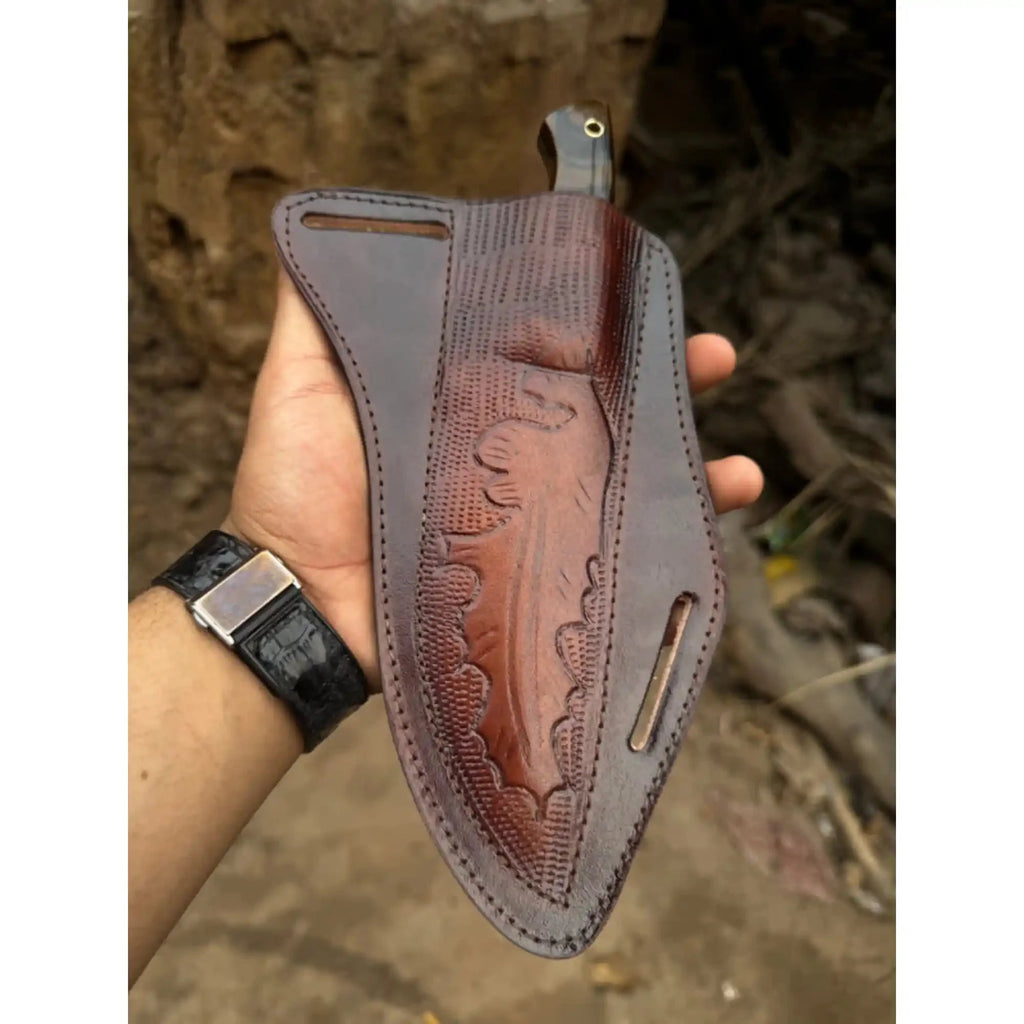 Hand-Forged Hammered Blade Knife | Walnut Grip & Belt Sheath