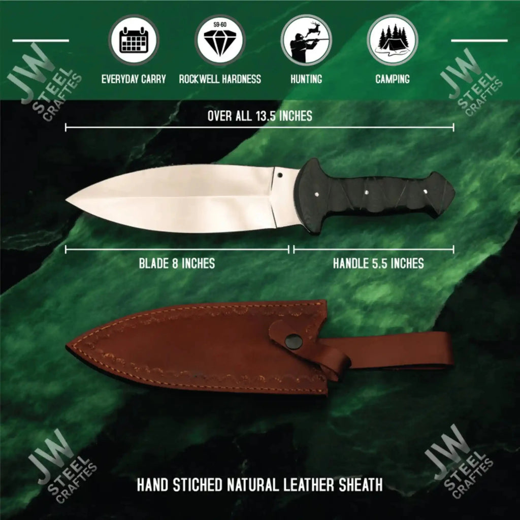 Hand-Forged J2 Stainless Steel Outdoor Utility Knife – Micarta Handle, Leather Sheath