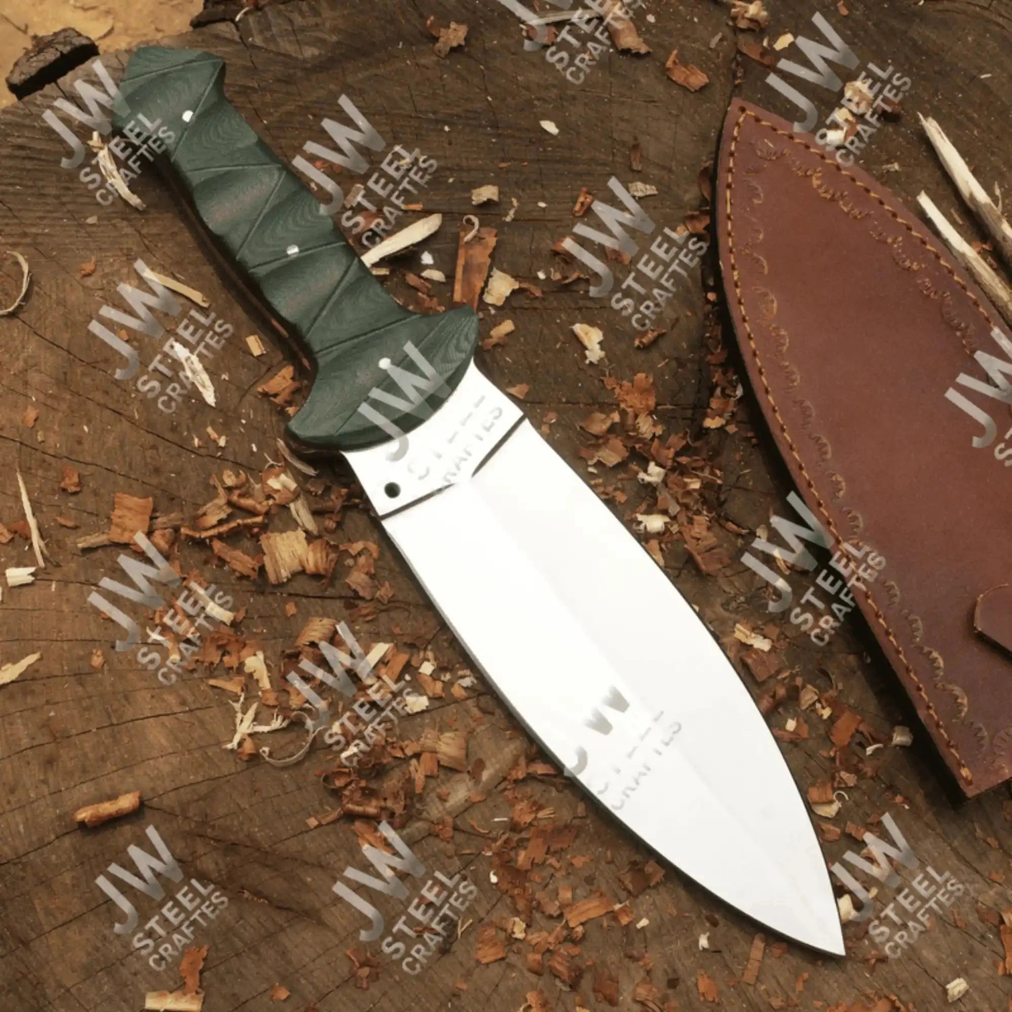 Hand-Forged J2 Stainless Steel Outdoor Utility Knife – Micarta Handle, Leather Sheath