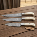 Hand-Forged Twisted Damascus Steak Knife Set (4 pcs) — Steel Bolster, Full Tang Construction
